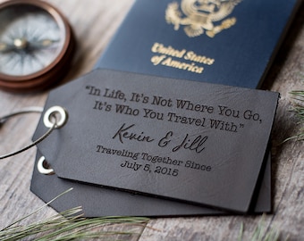 Personalized Leather Luggage Tag, Custom Travel Gift | In Life Deep Brown