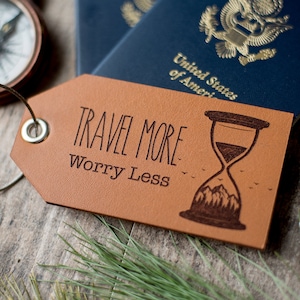 Custom Personalized Leather Luggage Tag Travel More, Worry Less image 1