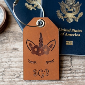 Custom Personalized Leather Luggage Tag | Unicorn Luggage Tag