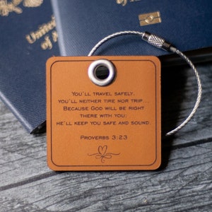 Custom Bible Verse Leather Luggage Tag , Custom Scripture Travel Gift | Square luggage tag Scripture