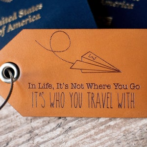 Leather Luggage Tags Personalized In Life with Paper Airplane image 2