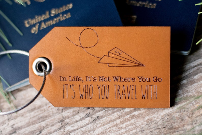 Leather Luggage Tags Personalized In Life with Paper Airplane image 2