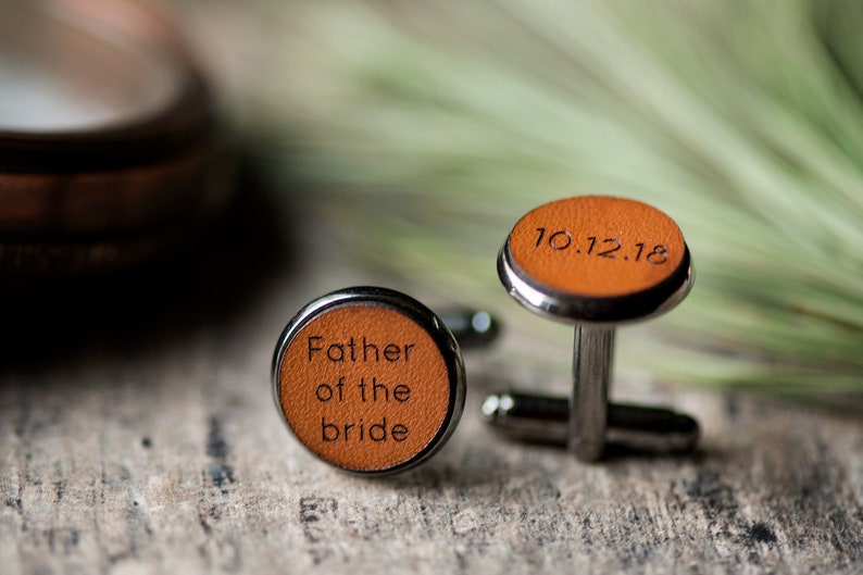 Father of the Bride Cufflinks, Custom Personalized Cufflinks, Leather Cufflinks, Father of the Bride gift image 1
