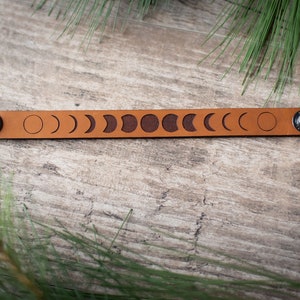 Personalized Leather Bracelet Moon Phase Bracelet image 1