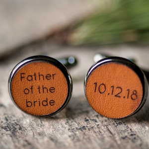 Father of the Bride Cufflinks, Custom Personalized Cufflinks, Leather Cufflinks, Father of the Bride gift image 2