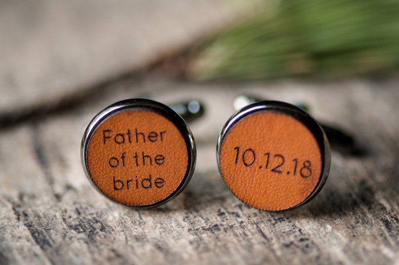 Father of the Bride Cufflinks, Custom Personalized Cufflinks, Leather Cufflinks, Father of the Bride gift image 2