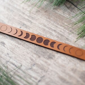 Personalized Leather Bracelet Moon Phase Bracelet image 2