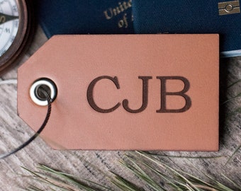 Custom Personalized Leather Luggage Tag | Initials 3 or 4 letters