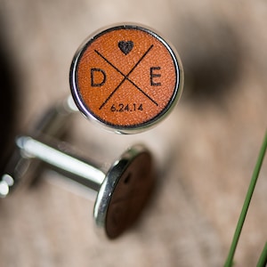 Custom Leather Cufflinks, Personalized Cufflinks, Groom Cufflnks,  Groomsmen gift | Initials & Date