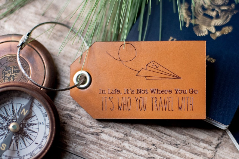 Leather Luggage Tags Personalized In Life with Paper Airplane image 1