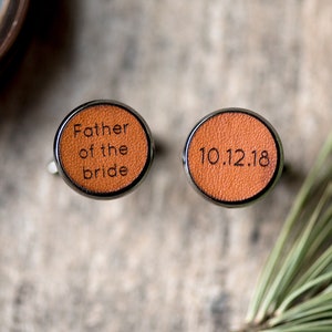 Father of the Bride Cufflinks, Custom Personalized Cufflinks, Leather Cufflinks, Father of the Bride gift image 5