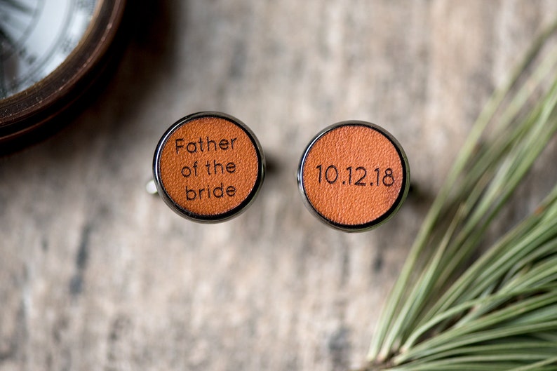 Father of the Bride Cufflinks, Custom Personalized Cufflinks, Leather Cufflinks, Father of the Bride gift image 5