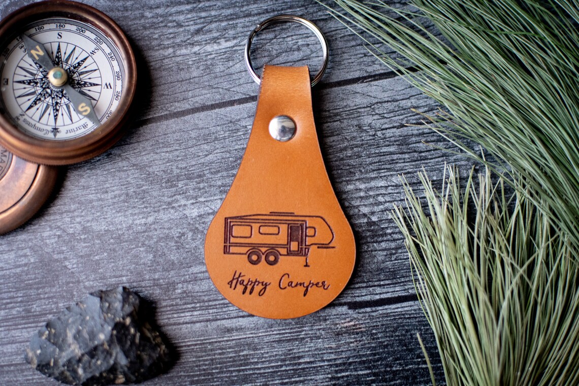 5th Wheel Camper Keychain, Camping Leather Key Fob Keychain ...