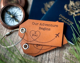 Leather Luggage Tag, Personalized Leather Luggage Tags | Plane with Heart