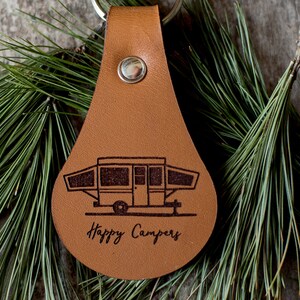 Pop up Camper Keychain, Camping Leather Key Fob Keychain, Personalized Happy Campers Keychain, Pop Up Camper image 2