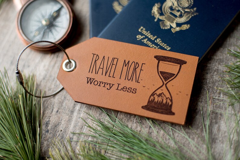 Custom Personalized Leather Luggage Tag Travel More, Worry Less image 1