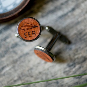 Custom Cufflinks, Personalized Leather Cufflinks, Groom Gift,  Groomsmen gift | Paper Airplane