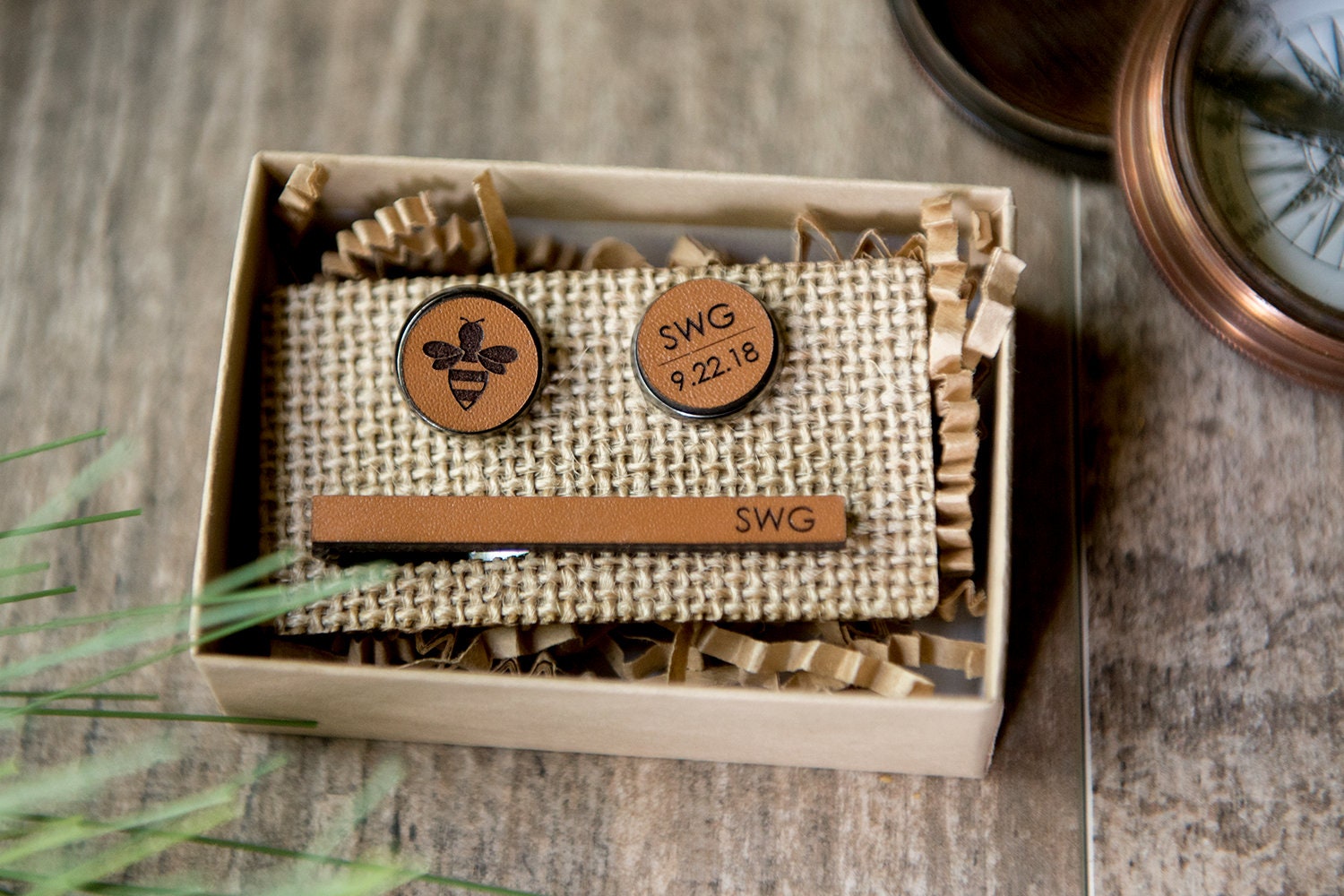 personalized cufflink and tie clip set