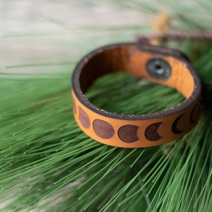 Personalized Leather Bracelet Moon Phase Bracelet image 4