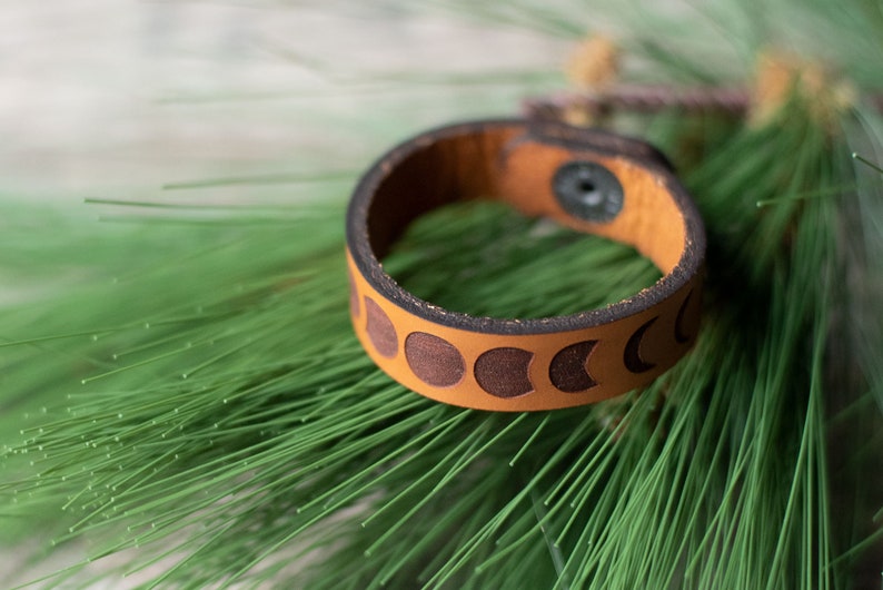 Personalized Leather Bracelet Moon Phase Bracelet image 4