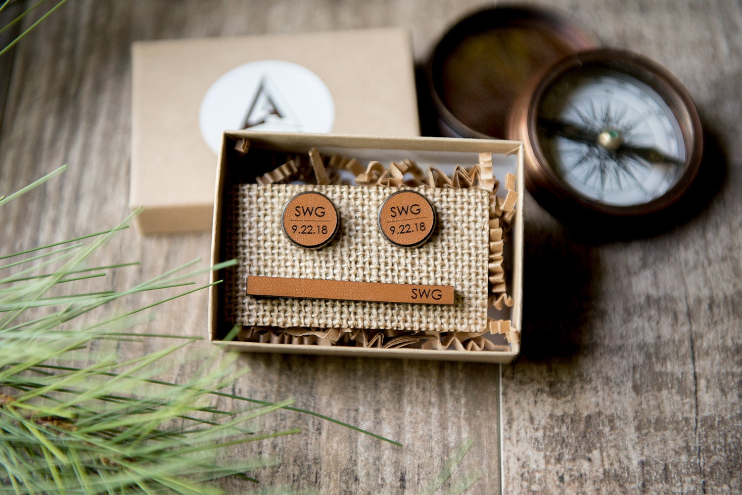 personalized cufflink and tie clip set