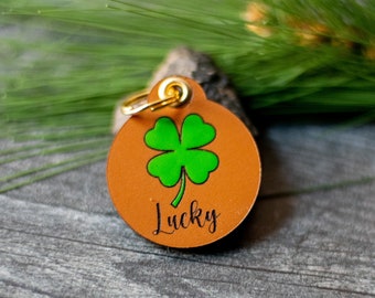 Leather Dog Tag, Quiet Dog ID | Hand Painted Shamrock