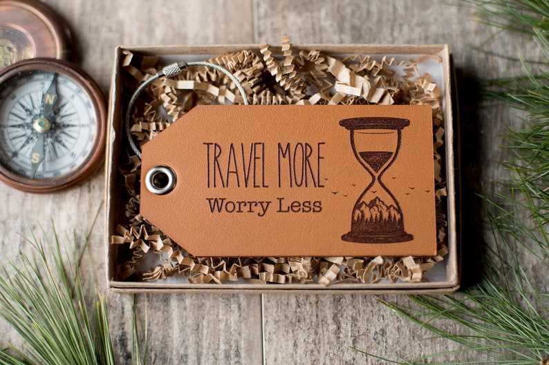 Custom Personalized Leather Luggage Tag Travel More, Worry Less image 3