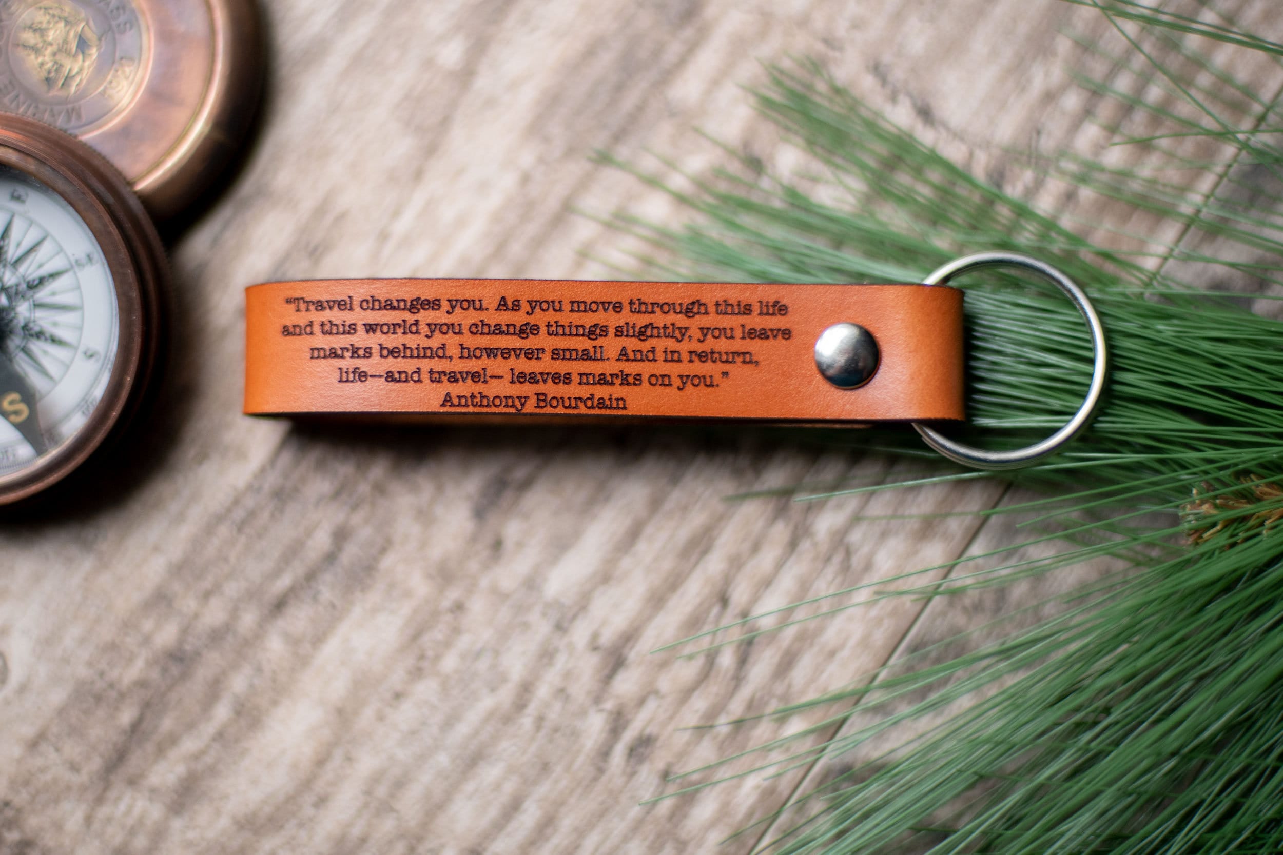 Anthony Bourdain Travel Quote Keychain | Leather Key Fob