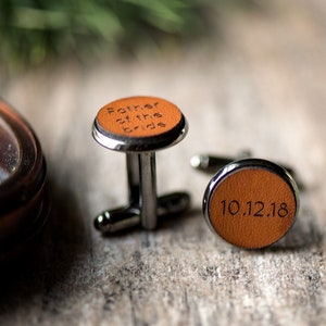 Father of the Bride Cufflinks, Custom Personalized Cufflinks, Leather Cufflinks, Father of the Bride gift image 3