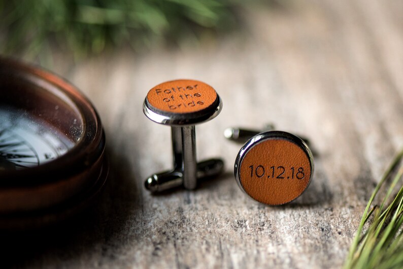 Father of the Bride Cufflinks, Custom Personalized Cufflinks, Leather Cufflinks, Father of the Bride gift image 3