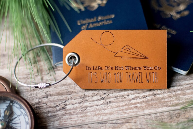 Leather Luggage Tags Personalized In Life with Paper Airplane image 3
