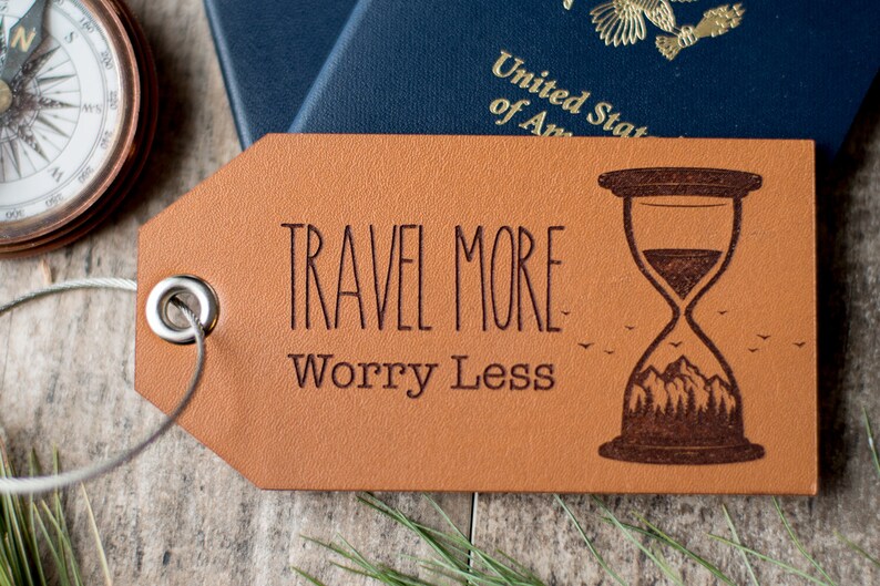 Custom Personalized Leather Luggage Tag Travel More, Worry Less image 2