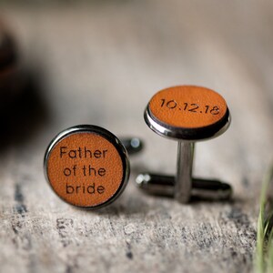 Father of the Bride Cufflinks, Custom Personalized Cufflinks, Leather Cufflinks, Father of the Bride gift image 4