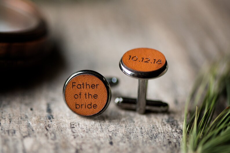 Father of the Bride Cufflinks, Custom Personalized Cufflinks, Leather Cufflinks, Father of the Bride gift image 4