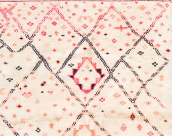Pink Orange Moroccan Rug, Cream Rug, Wool Moroccan Rug, Artisan Made Carpet, Handmade Moroccan Rug, Diamond Moroccan Rug, Colorful Rug, Boho