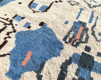 Blue Moroccan Rug, Moroccan Rug, Modern Moroccan Rug, Colorful Area Rug, Handmade Moroccan Rug, Boho Rug, Berber Rug, Artisan Rug, Handmade