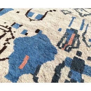 Alfombra marroquí azul, alfombra marroquí, alfombra marroquí moderna, alfombra de área colorida, alfombra marroquí hecha a mano, alfombra boho, alfombra bereber, alfombra artesanal, hecha a mano