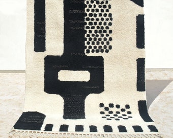 Black Moroccan Rug, Cream Moroccan Rug, Modern Rug, Vintage Design, Wool Rug, Artisan Made Rug, Handmade Rug, Made to Order Moroccan Rug