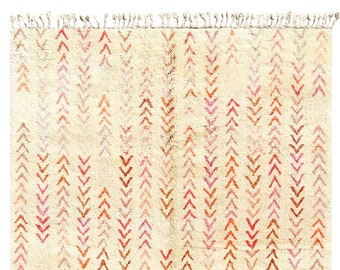 Pink Moroccan Rug, Orange, Red, Moroccan Rug, Boho Rug, Artisan Rug, Handmade Rug, Boho Decor, Colorful Home Decor, Arrows, Wool, Cream