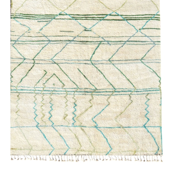 Wool Moroccan Rug, Cream Wool Rug, Green Rug, Blue Rug, Teal Rug, Colorful Home Decor, Modern Moroccan, Custom Moroccan Rug, Artisan Made