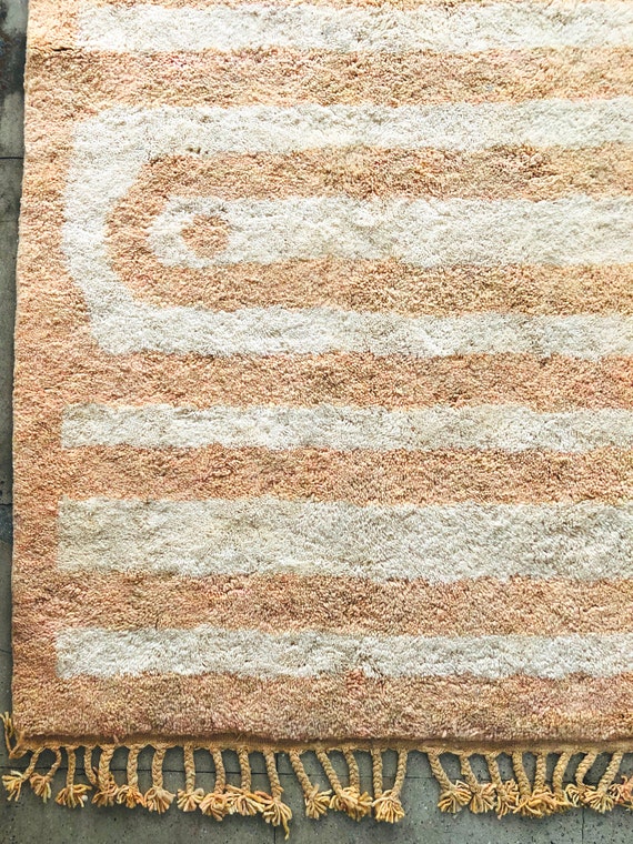 Peach Berber Wool Rug, Hand-Knotted Moroccan Rug, Custom Size