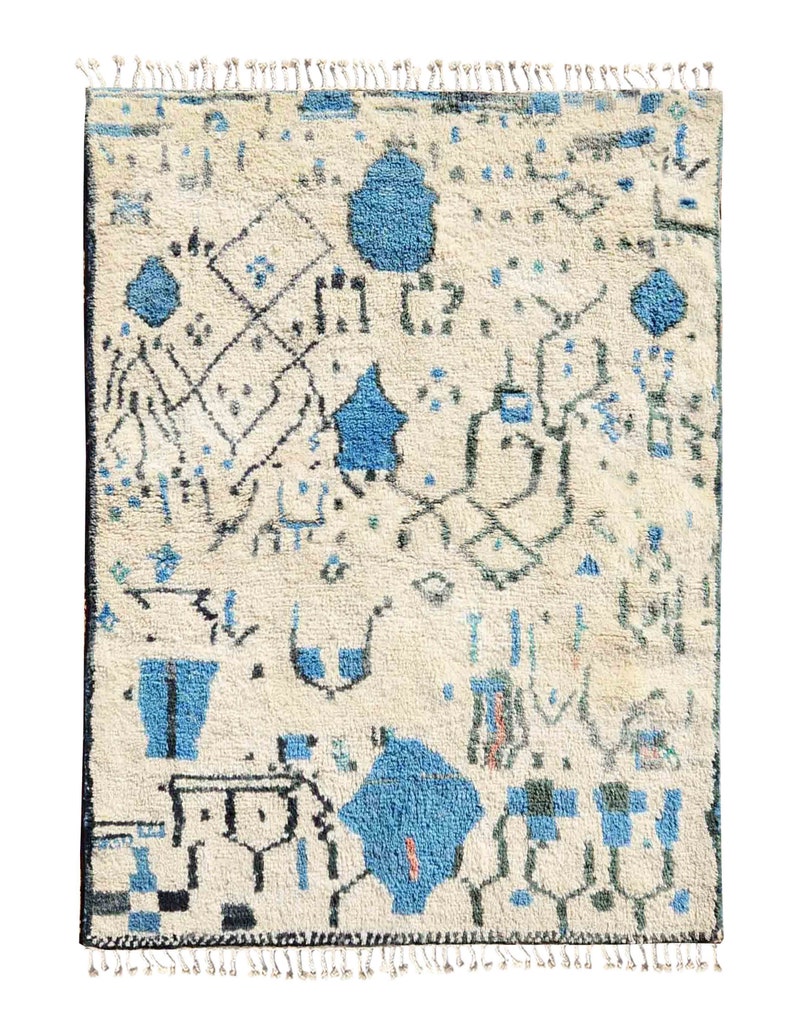 Blue Wool Moroccan Rug, Modern Boho Area Rug, Handmade image 2