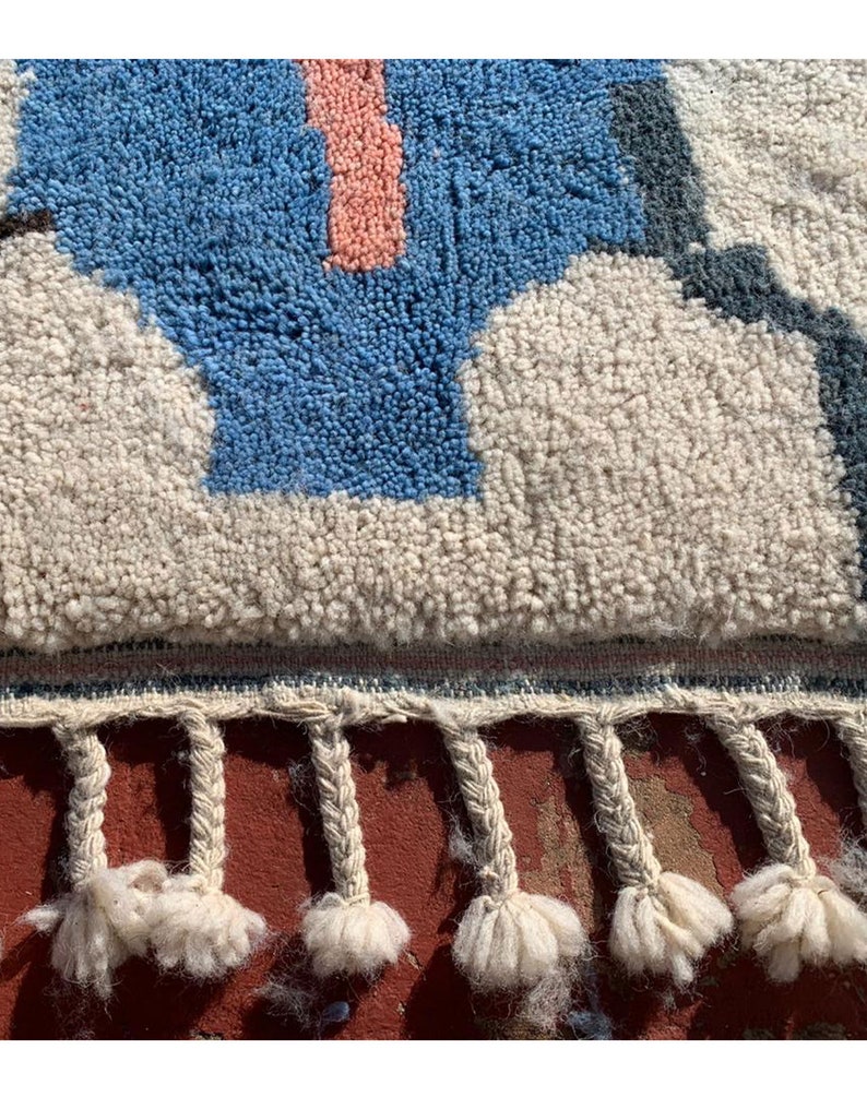 Blue Wool Moroccan Rug, Modern Boho Area Rug, Handmade image 3
