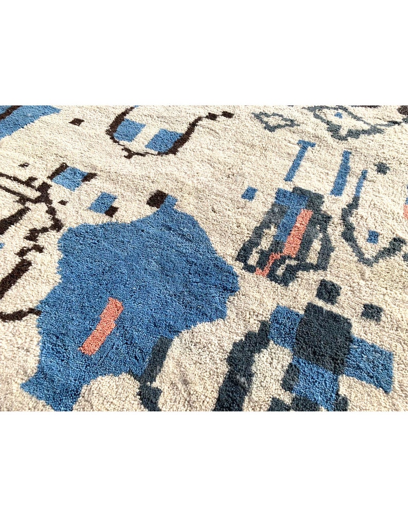 Blue Wool Moroccan Rug, Modern Boho Area Rug, Handmade image 1