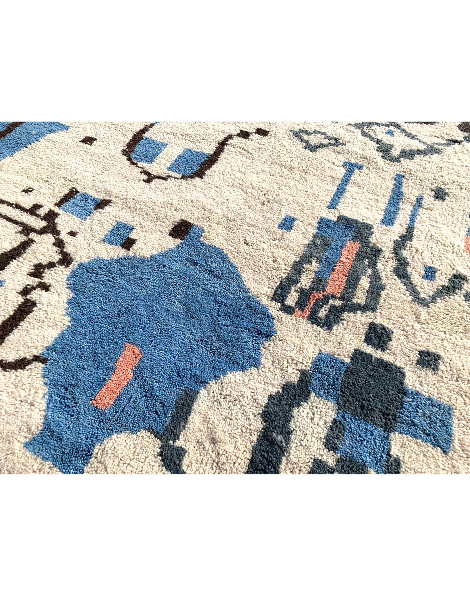 Tapis Marocain Bleu, Rug Marocain, Moderne, Tapis Coloré de Secteur, Fait Main, Boho, Berbère, Artis