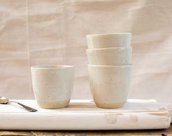 Modern Pottery Cups No Handle, Handmade pottery mugs with small dots, a set of 2 Ceramic Handmade Coffee Mugs without Handle