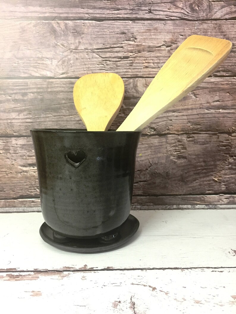 Black Ceramic Utensil Holder Kitchen Container Etsy