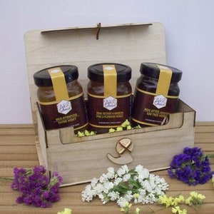 Wonderful Gift Set Box, 3 raw Greek honey in a wooden box. 3x480g - 3x16.90oz