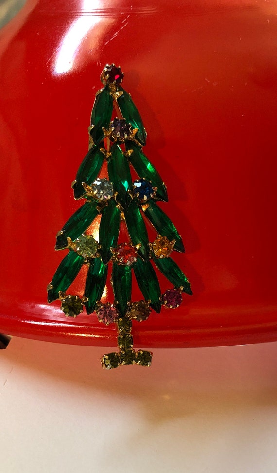 Vintage signed Hobé Christmas Tree Pin 80’s, ON S… - image 1