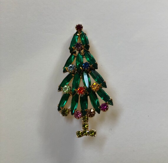 Vintage signed Hobé Christmas Tree Pin 80’s, ON S… - image 3